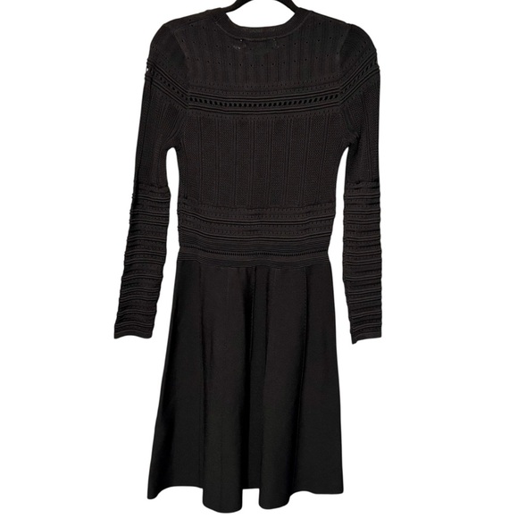 ZARA Rare Textured Open Weave Long Sleeve A Line Black Ribbed Dress size Large - Picture 8 of 12